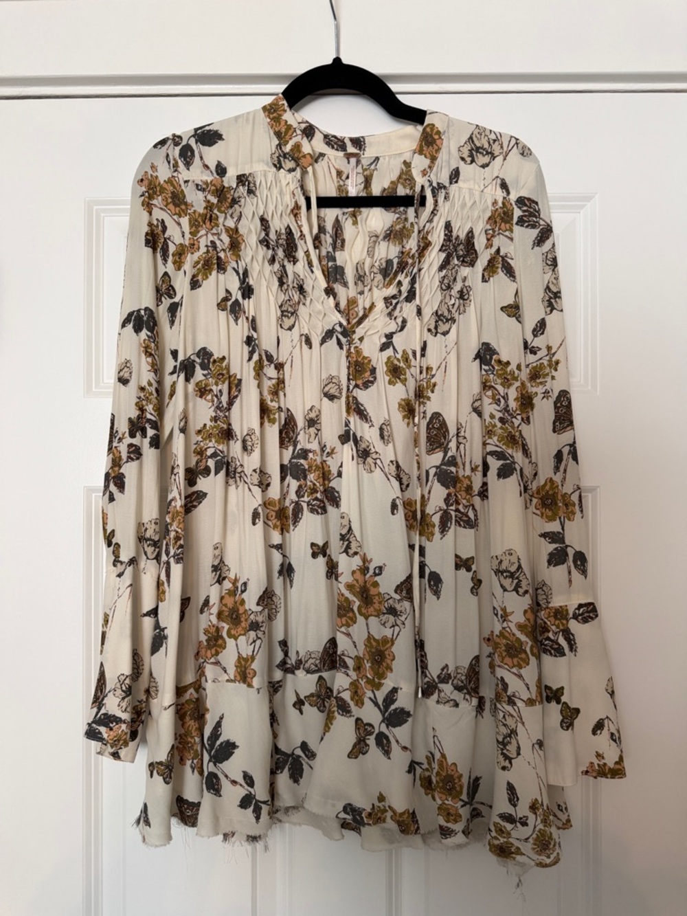Free People Cream Floral Tie Peasant Tunic XS